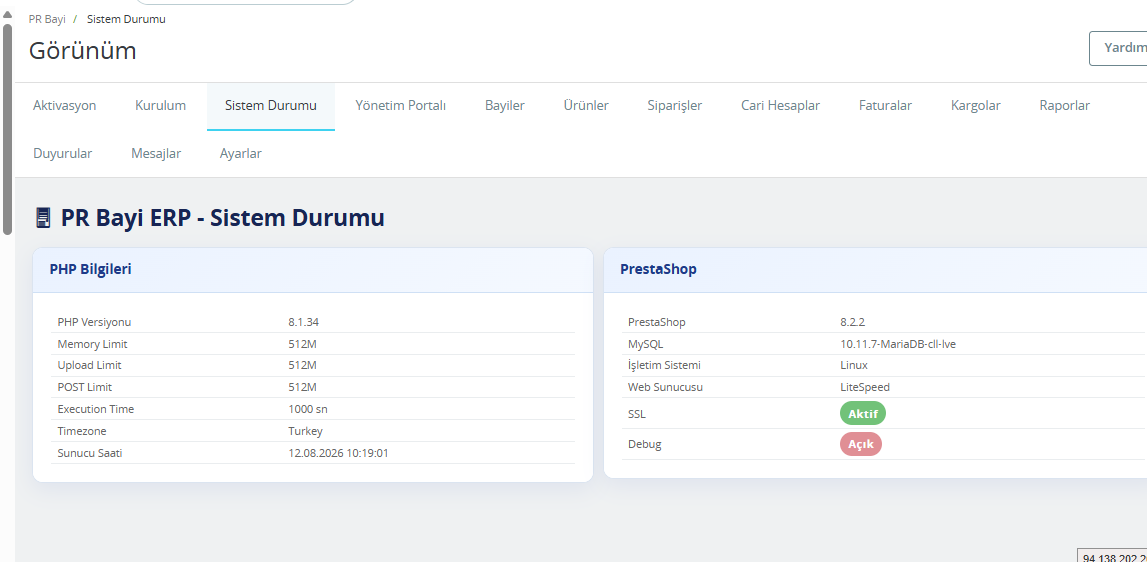 Admin Paneli ekran görüntüsü 2
