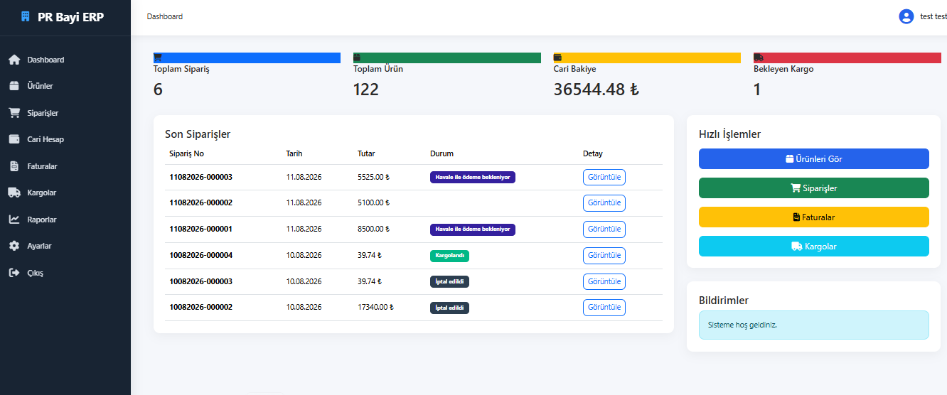 Nepa Bayi ERP dashboard önizlemesi